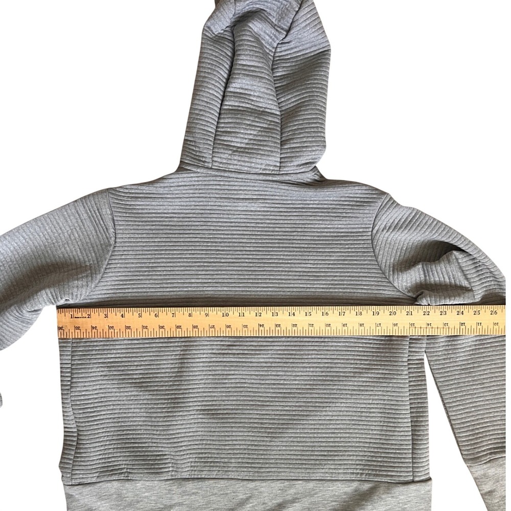 Nike Dri-FIT Women Gray Ribbed Textured Hoodie Sweatshirt Large Pink Swoosh - Picture 4 of 5